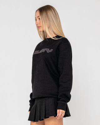Woman wearing R Essential Oversized Crew Fleece in Black