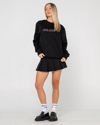 Woman wearing R Essential Oversized Crew Fleece in Black