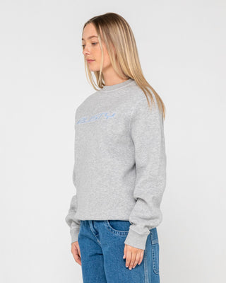 Woman wearing R Essential Oversized Crew Fleece in Grey Marle