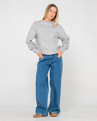 Woman wearing R Essential Oversized Crew Fleece in Grey Marle