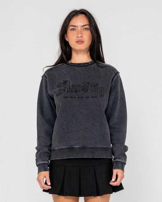 woman-wearing-roxanne-oversized-crew-neck-fleece-in-washed-black