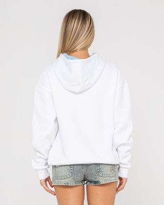 Woman wearing Throw Me A Disc Oversized Hood in White