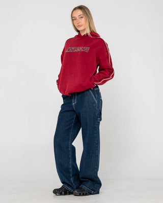 Woman wearing Red Raw Archival Oversized Hood in Red