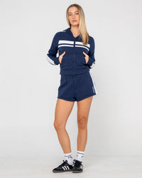 Retro Lines Zip Through Fleece Hoodie