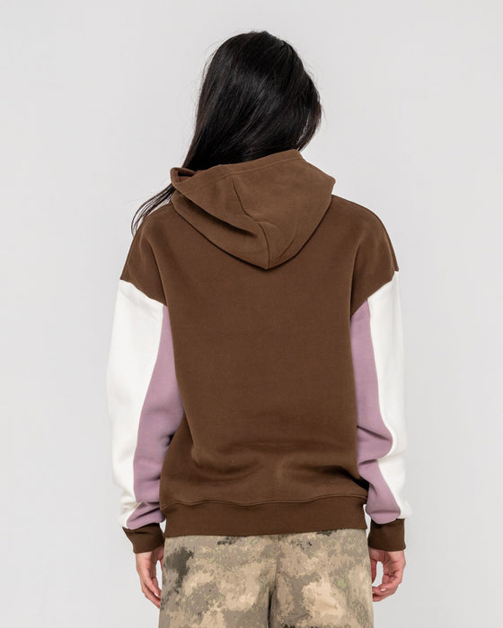 woman-wearing-neopole-panelled-hooded-fleece-in-pinecone-berry-cream