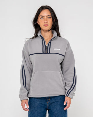 Woman wearing Bind Me Up Contrast Polar Fleece in Grey / Navy