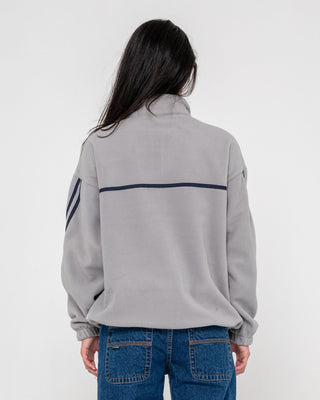 Woman wearing Bind Me Up Contrast Polar Fleece in Grey / Navy