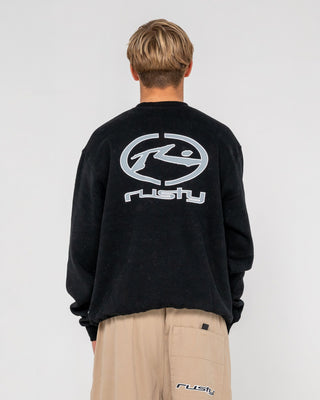 Man wearing Turbo Crew Fleece in Black