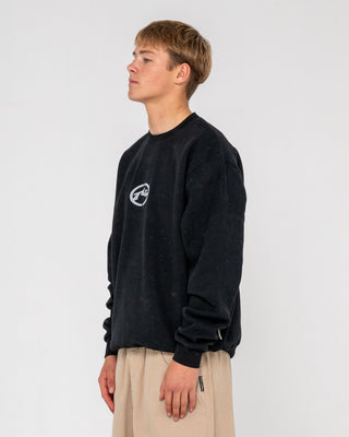 Man wearing Turbo Crew Fleece in Black