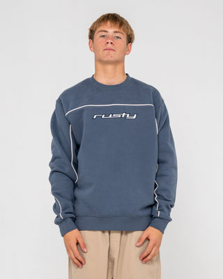 Man wearing Trigger Crew Fleece in Atlantic Blue