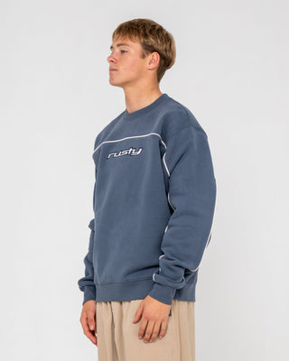 Man wearing Trigger Crew Fleece in Atlantic Blue