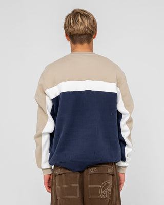 Man wearing Pod Racer Crew Fleece in Navy Blue