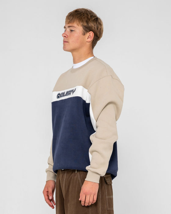 man-wearing-pod-racer-crew-fleece-in-navy-blue