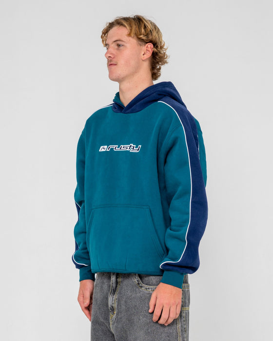 man-wearing-panela-anderson-2-0-hooded-fleece-in-deep-teal