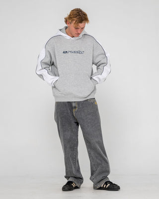 Man wearing Panela Anderson 2.0 Hooded Fleece in Grey Marle