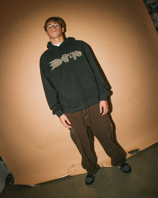 Man wearing Ransom 2.0 Zip Thru Hooded Fleece in Carbon