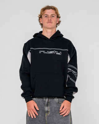 Man wearing Titan Hooded Fleece in Black