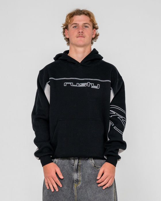 man-wearing-titan-hooded-fleece-in-black