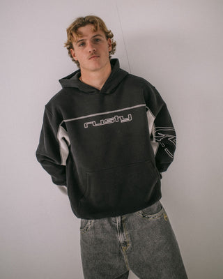 Man wearing Titan Hooded Fleece in Black