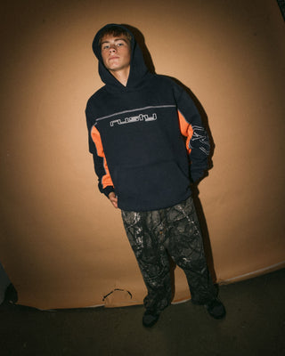 Man wearing Titan Hooded Fleece in Navy Blue