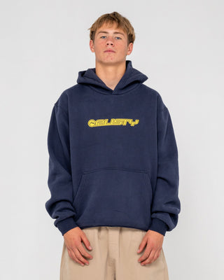 Man wearing Flip Daddy 2.0 Hooded Fleece in Navy Blue