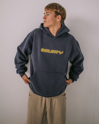 Man wearing Flip Daddy 2.0 Hooded Fleece in Navy Blue