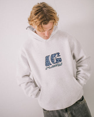 Man wearing Predator Hooded Fleece in Ecru Marle