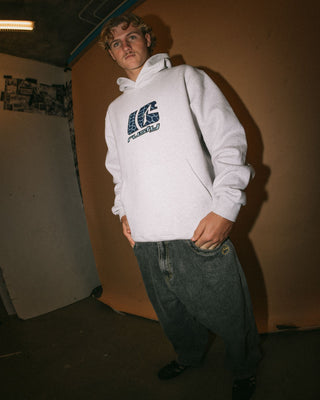 Man wearing Predator Hooded Fleece in Ecru Marle