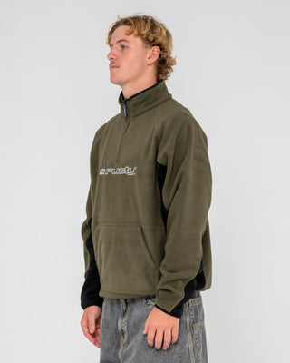 Man wearing Blizzard Quarter Zip Polar Fleece in Army Green