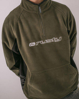 Man wearing Blizzard Quarter Zip Polar Fleece in Army Green