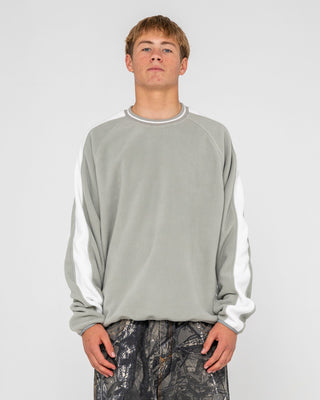 Man wearing Triggerman Crew Neck Polar Fleece in Stone Grey