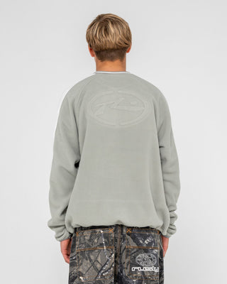 Man wearing Triggerman Crew Neck Polar Fleece in Stone Grey