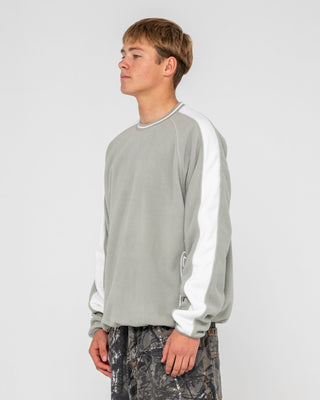 Man wearing Triggerman Crew Neck Polar Fleece in Stone Grey