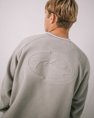 Man wearing Triggerman Crew Neck Polar Fleece in Stone Grey