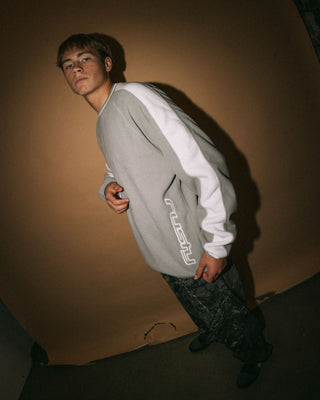 Man wearing Triggerman Crew Neck Polar Fleece in Stone Grey