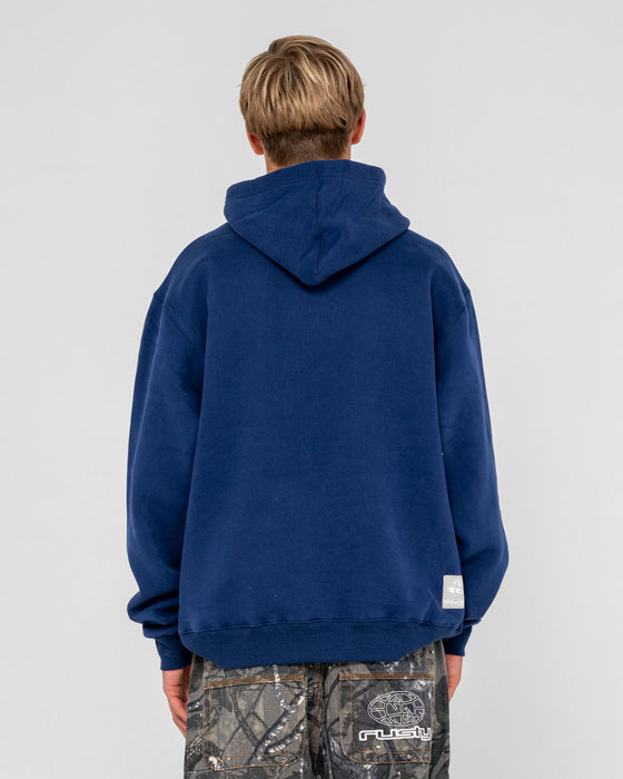 man-wearing-dr-dot-hooded-fleece-in-dark-blue