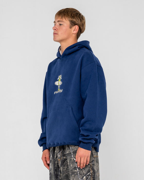 man-wearing-dr-dot-hooded-fleece-in-dark-blue