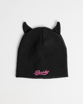 Womens Horny Devil Beanie in Black