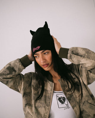 Womens Horny Devil Beanie in Black