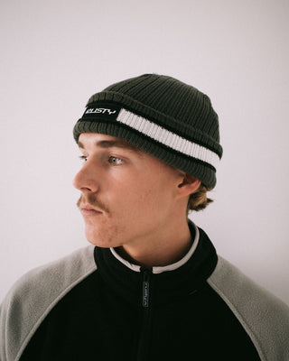 Mens Bones Reversible Beanie in Shadow Army