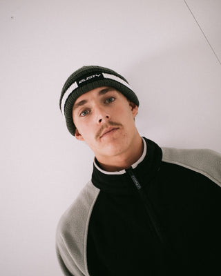 Mens Bones Reversible Beanie in Shadow Army