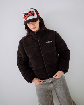 Womens Red Raw Trucker Cap in Oatmeal