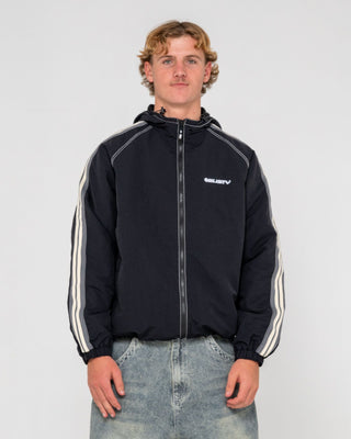 Man wearing Lock Out Hooded Jacket in Black