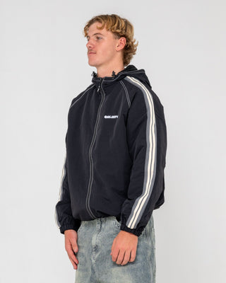 Man wearing Lock Out Hooded Jacket in Black