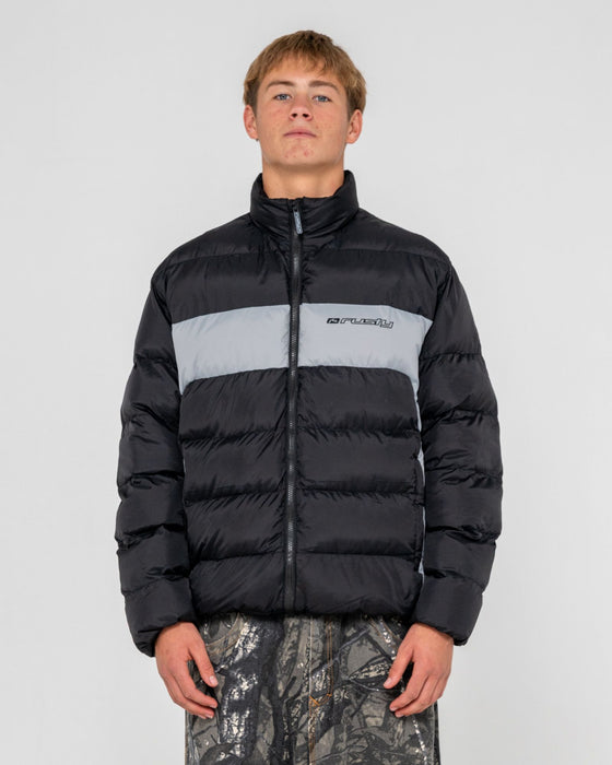 man-wearing-pit-viper-puffer-jacket-in-black