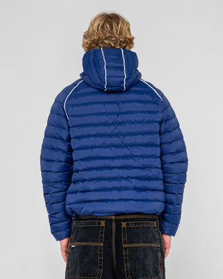 Man wearing Pipe Line Puffer Jacket in Navy Blue