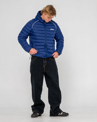 Man wearing Pipe Line Puffer Jacket in Navy Blue