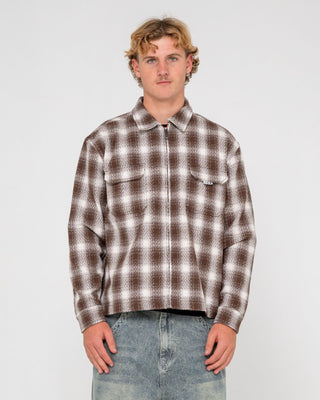 Man wearing Zeal Zip Thru Over Shirt in Pinecone