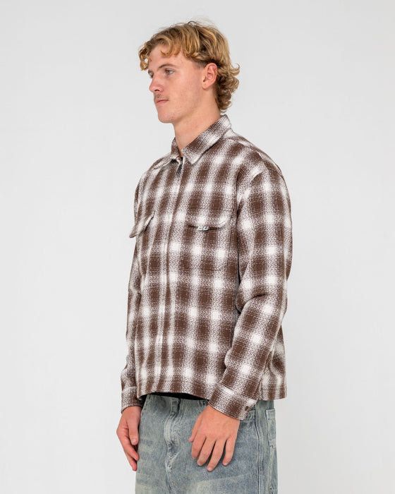 man-wearing-zeal-zip-thru-over-shirt-in-pinecone