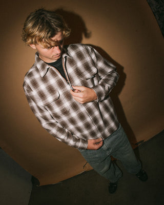 Man wearing Zeal Zip Thru Over Shirt in Pinecone